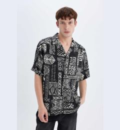 Снимка на DEFACTO Regular Fit Open Collar Patterned Viscose Short Sleeve Shirt