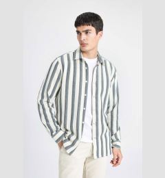 Снимка на DEFACTO Regular Fit Polo Neck Cotton Striped Long Sleeve Shirt