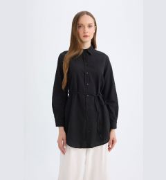 Снимка на DEFACTO Regular Fit Poplin Basic Plain Long Sleeve Black Shirt Tunic