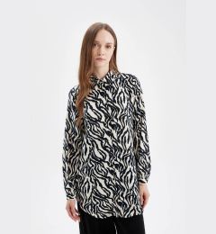 Снимка на DEFACTO Regular Fit Shirt Collar Zebra Patterned Viscose Long Sleeve Shirt Tunic