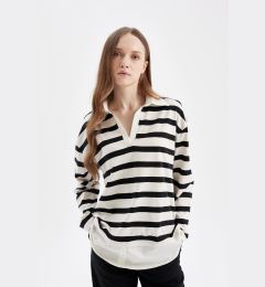 Снимка на DEFACTO Regular Fit Striped Polo Neck Hem Detailed Long Sleeve T-Shirt Tunic