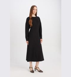 Снимка на DEFACTO Relax Fit Crew Neck Crepe Long Sleeve Maxi Black Dress