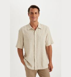 Снимка на DEFACTO Relax Fit Polo Collar Striped Linen Short Sleeve Shirt