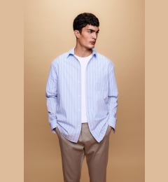 Снимка на DEFACTO Relax Fit Polo Collar Striped Poplin Long Sleeve Shirt