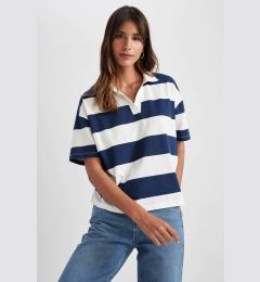 Снимка на DEFACTO Relax Fit Polo Neck Striped Short Sleeve T-Shirt