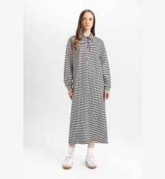 Снимка на DEFACTO Relax Fit Striped Zippered Polo Neck Long Sleeve Maxi Dress