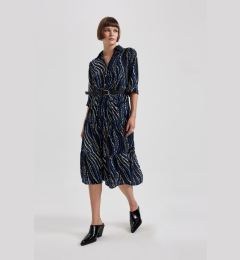 Снимка на DEFACTO Shirt Collar Belted Patterned Half Sleeve Midi Dress