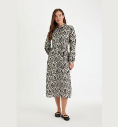 Снимка на DEFACTO Shirt Collar Ethnic Patterned Buttoned Belted Long Sleeve Maxi Dress