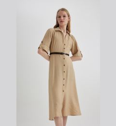 Снимка на DEFACTO Shirt Collar Half Sleeve Belted Midi Dress