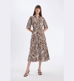 Снимка на DEFACTO Shirt Collar Patterned Linen Blend Short Sleeve Midi Dress