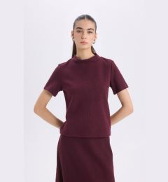 Снимка на DEFACTO Slim Fit Slim Cut Half Turtleneck Basic Plain Short Sleeve Burgundy T-Shirt