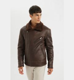 Снимка на DEFACTO Slim Fit Slim Fit Zipper Collar Faux Für Lined Zippered Faux Leather Coat