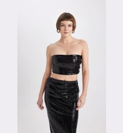 Снимка на DEFACTO Slim Fit Strapless Sequined Fabric Blouse