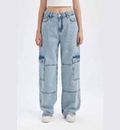 Снимка на DEFACTO Straight Fit Cargo High Waist Long Jean Washed Trousers