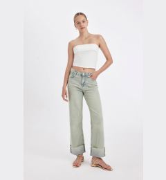 Снимка на DEFACTO Straight Fit High Waist Folded Leg Ankle Length Jean Washed Trousers