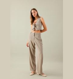 Снимка на DEFACTO Straight Fit Pocket High Waist Wide Leg Long Linen Blend Trousers