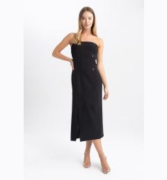 Снимка на DEFACTO Strapless Basic Straight Slit Midi Black Dress