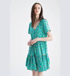 Снимка на DEFACTO V-Neck Floral Short Sleeve Midi Dress