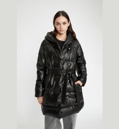 Снимка на DEFACTO Water Repellent Long Puffer Jacket Parka Hooded Heat Insulated Pocket Fleece Belted Pocket Faux Leather