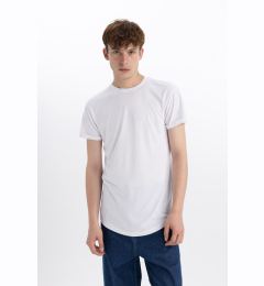 Снимка на DEFACTO White Long Muscle Fit Crew Neck Basic Plain Short Sleeve T-Shirt