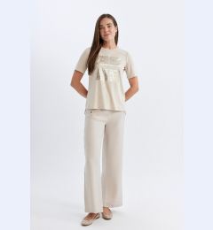 Снимка на DEFACTO Wide Leg Trousers Wide Leg Basic Plain Buttoned Pocket