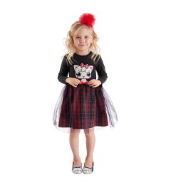 Снимка на Denokids Black Kokos Kitten Plaid Girl's Tulle Tutu Fluffy Evening Dress