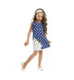 Снимка на Denokids Cat and Polka Dot Girl's Navy Blue Summer Poplin Dress