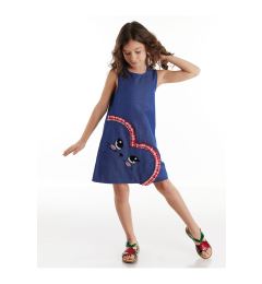 Снимка на Denokids Cat Love Girl's Woven Navy Blue Summer Dress