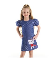 Снимка на Denokids Kedicorn Girl's Woven Polka Dot Navy Blue Summer Dress