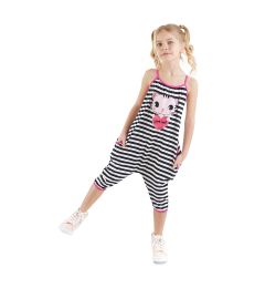 Снимка на Denokids Love Me Girl's Striped Cat Strap Jumpsuit