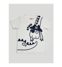 Снимка на Denokids Pirate Dino Boy White Combed Cotton T-shirt