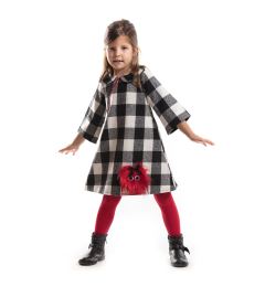 Снимка на Denokids Pompom Girl Child Black White Plaid Long Sleeve Winter Dress