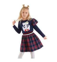 Снимка на Denokids Winged Cat Girl Navy Blue Plaid Dress