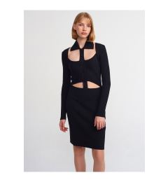 Снимка на Dilvin 90143 Polo Collar Buttoned Knitwear Dress-Black