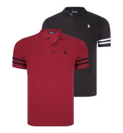 Снимка на DOUBLE SET T8585 DEWBERRY MEN'S T-SHIRT-BLACK WHITE-BURGUNDY