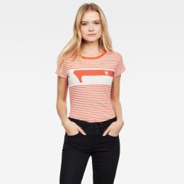 Снимка на G-STAR T-shirt - Litmic yd stripe gr one slim r t wm cream-orange