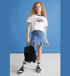 Снимка на GRIMELANGE BITTEN-GRM24024 Girls Black T-Shirt with 100% cotton printed and contrast color collar short sleev