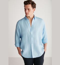 Снимка на GRIMELANGE Bridge Men's 100% Linen Fabric Flowy Light Blue Shirt