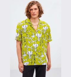 Снимка на GRIMELANGE Evora Men's Tiril Tiril Fabric Loose Woven Wide Fit Summer Green Shirt