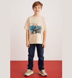 Снимка на GRIMELANGE Jery Boy's 100% Cotton Printed Short Sleeve Beige T-shirt