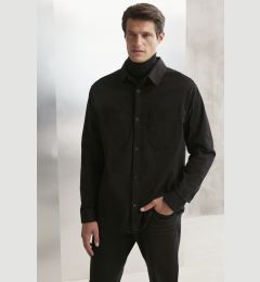 Снимка на GRIMELANGE Outside Men's Woven Thick Textured Washed Black Shirt with Pocke