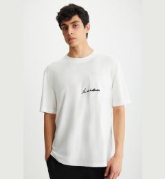 Снимка на GRIMELANGE RAMADANP013 Men's 100% Cotton Crew Neck Printed Ecru T-Shir