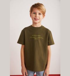 Снимка на GRIMELANGE Rune Boys' 100% Cotton Short Sleeve Piece Printed Crew Neck Khaki T-shirt