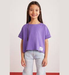 Снимка на GRIMELANGE Verena Girls' 100% Cotton Double Sleeve Ornamental Label Purple T-shir