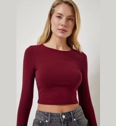 Снимка на Happiness İstanbul Women Burgundy Crew Neck Basic Crop Knitted Blouse