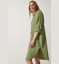 Снимка на Happiness İstanbul Women's Almond Green Oversize Muslin Shirt Dress