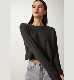 Снимка на Happiness İstanbul Women's Anthracite Soft Texture Crop Knit Blouse