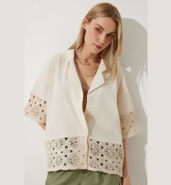 Снимка на Happiness İstanbul Women's Beige Laced Raw Linen Shirt