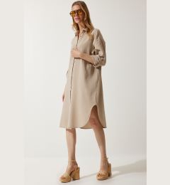 Снимка на Happiness İstanbul Women's Beige Oversize Muslin Shirt Dress