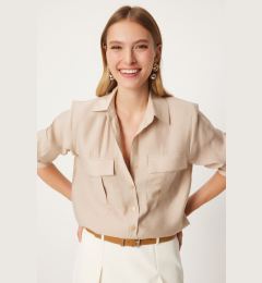 Снимка на Happiness İstanbul Women's Beige Wide Pocket Tencel Shirt